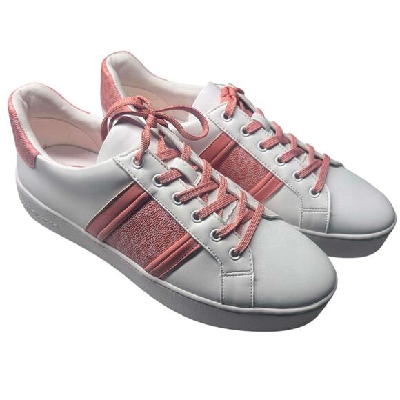 MICHAEL KORS POPPY LOGO STRIPE LACE UP SNEAKERS COLOR SHRBERT SIZE 11 - Picture 2 of 7